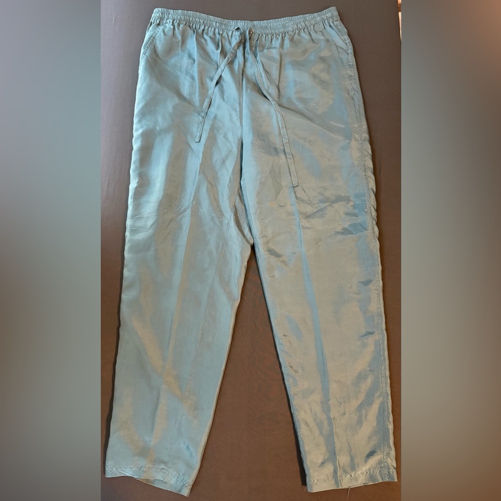 Men’s 100% Silk Teal Lounge Pants Elastic Waist Drawstring Size M